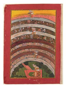 穿越未知的土地，从他的战车克里希纳的旅行，1750年（不透明的wc，纸上的金和银） 作者 印度学校