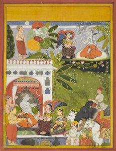 卡玛（Kama）在湿婆神庙（Shiva）射出爱之箭，摘自《高塔里之歌》（Gita-Gauri）的副本《高塔歌里》（Gita-Gauri），约1675年至80年 作者 印度学校