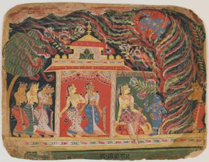 克里希纳从一个Bhagavata Purana带走了旋风恶魔。 c.1520-30（纸上不透明的wc） 作者 印度学校