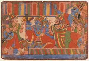 克里希纳为Pandava领导人提供法律顾问，第1830-50页（纸上不透明的wc） 作者 印度学校