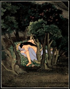 Krishna enlace par Radha (Krishna embraced by Radha) - Art indien, gouache sur papier, vers 1775 作者 印度学校