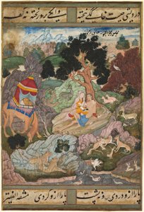 来自荒野的Layla和Majnun，动物来自Amir Khusrau Dihlavi的坎萨（Quintet）。 1590–1600（纸上不透明的水彩，墨水和金色） 作者 印度学校