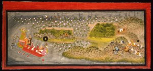 Maharana Jagat Singh II小贩和野猪狩猎，约1740年（纸上不透明w - c，银和金，安装在相册页上） 作者 印度学校