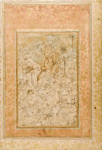 旷野中的Majnun，1595年（不透明的wc和黄金在纸上） 作者 印度学校