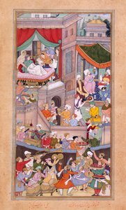 或 12988，f.34v12988，f.34v 苏尔达斯-古吉拉特（Surdas Gujarati）在帖木儿（1336 年）诞辰庆典上为占星师们占星 作者 印度学校