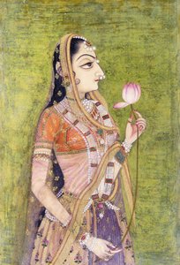拿着莲花的夫人的画象，c。 1740-1750年 作者 印度学校