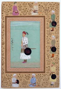 纳斯尔-穆罕默德-汗之子科斯罗（Courtier Khosrow）肖像，约 1650-60（纸面墨水、水彩和金色 作者 印度学校