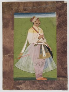 1820年，焦特布尔，Rian的Mertia氏族的Rathor酋长Bhagwan Das的肖像（在印度纸上装有水粉，复合棕色纸边框） 作者 印度学校