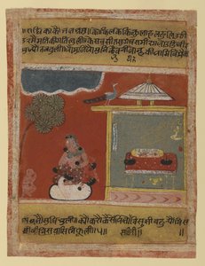 Radha为她心爱的人打了一针，从1634年的Rasikapriya系列（不透明的wc＆黄金在纸上） 作者 印度学校