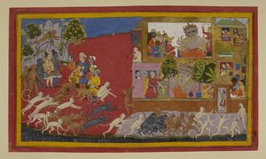 Rāvaṇa 用假头欺骗 Sītā；猴子侦察 Laṅkā 作者 印度学校