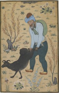 牧羊人和山羊，莫卧儿王朝（棉花上的颜色） 作者 印度学校
