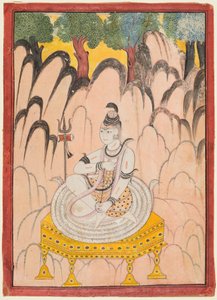 湿婆坐在风景中的宝座上，约 1760 年（纸上彩画） 作者 印度学校
