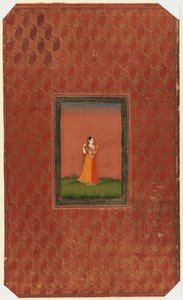 站立的女人，1875-1900（不透明的wc和黄金在纸上） 作者 印度学校
