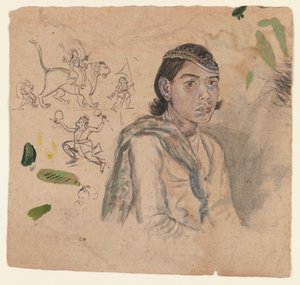 研究青年，c.1800（纸上的墨水和浅色） 作者 印度学校