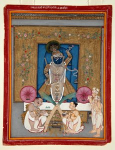 Krishna的崇拜作为Shrinath ji，1800-25（不透明的wc＆黄金在纸上） 作者 印度学校