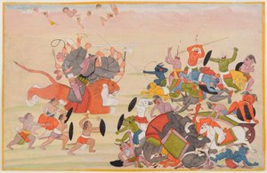 Devi击败了Mahishasura，来自分散的Devi Mahatmya系列的作品集，c.1770-80（纸上写着wc） 作者 印度学校
