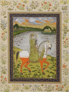 皇帝Muhammad Shah，马术，在狩猎场，1750（不透明的wc＆黄金在纸上） 作者 印度学校