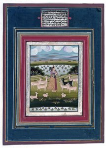 Todi ragini  - 一位女士在动物园里玩vina，1810-20 作者 印度学校