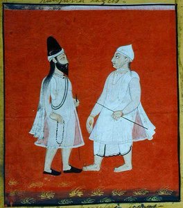 两个流浪的穆斯林法吉尔（jangam）宗教修行者，乌代浦尔，约1810-20（纸上水粉画）（细节）（另见136600）。 作者 印度学校