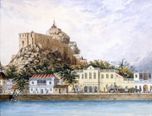 未知的乡镇，1830年（纸上的水粉和水粉） 作者 印度学校
