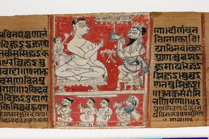 Vimalaprava与Raji和Lakshmi交谈，c.1300（棕榈叶上的不透明wc） 作者 印度学校
