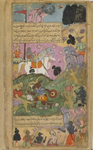 Vol.2 fol.253 Vibhisana通过杀死Indrajita和他的部队（纸上不透明的水彩，墨水和黄金）叮嘱猴子完成对raksasas的胜利 作者 印度学校