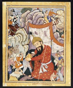 Zumurrud Shah在山上接受避难，约1570（不透明的水彩和棉布上的金） 作者 印度学校