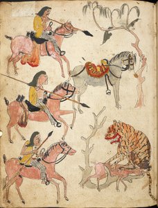 Pemburuan"，猎人，选自《Serat Damar Wulan》或《The Romance of Damar Wulan》的插图（纸张上的钢笔和墨水以及水彩画）