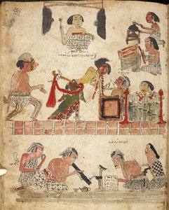 人们在演奏音乐、跳舞和吸烟，插图选自《Serat Damar Wulan》或《Damar Wulan 的浪漫》（纸张上的钢笔和墨水以及水彩画） 作者 印尼学校