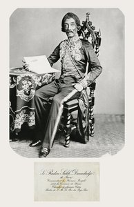 Raden Saleh和他的电话卡的肖像，c.1850-70（bw照片和雕刻）