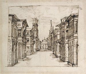 透视街道，约 1617 年（纸上笔墨） 作者 伊尼戈·琼斯（Inigo Jones）