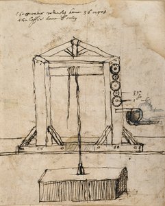 提升砖石的滑轮图（纸上笔墨）。 作者 伊尼戈·琼斯（Inigo Jones）