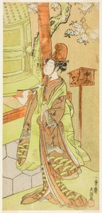 1770 年 9 月在森田剧场演出的《秀川伊里爱樱》中饰演清姬的演员岩井半四郎。 作者 一物斋文长