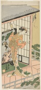 1769 年四月初三起在森田剧场演出的《四十七忠臣库》第七幕中饰演冈春的演员岩井半四郎 作者 一物斋文长