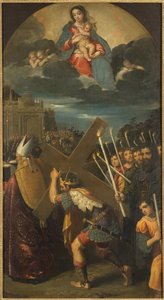 Heraclius I (vers 575-641) rapporte la Vraie Croix a Jerusalem - Heraclius 皇帝将真十字架归还给耶路撒冷，作者是斯卡塞利诺 (Scarsella)，伊波利托 (1551-1620)。 布面油画。 尺寸：181x101 厘米。 斯德哥尔摩国家博物馆