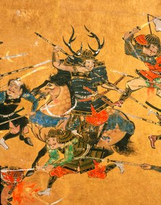 Samuari- 2 幅描绘大阪战役细节场景的画板，2005 年（照片） 作者 艾拉·布洛克