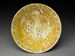 碗与骑士和伪Kufic Insription（fritware与釉面光泽） 作者 伊朗学校