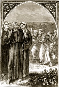 St. Columba吟唱，并受到德鲁伊斯的攻击，来自The Trias Thaumaturga，或爱尔兰的三个神奇工作圣徒，Mary Cusack（1829-99）发表于1890年代