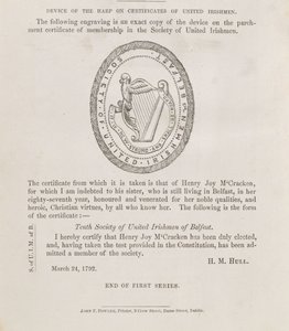 贝尔法斯特爱尔兰人联合会印章，约 1792 年（雕刻） 作者 爱尔兰学校