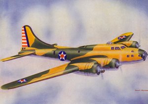 波音 B-17E，飞行堡垒（彩色石版画）