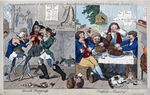 法国幸福：英国苦难，酒吧。 1793年（手工彩色雕刻）