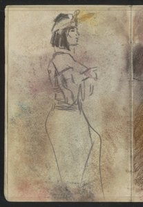 身着东方服饰的站立女性，侧面 作者 以撒以色列