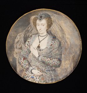 未知的女士，以前叫做Lucy Harrington，贝德福德伯爵夫人，c.1605（身体彩色和wc卡）（草图见88888） 作者 艾萨克·奥利弗（Isaac Oliver）