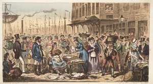 来自英国间谍，酒吧的高级生活中的嬉戏，或访问比林斯盖特。 1824年（手工彩色雕刻） 作者 艾萨克·罗伯特·克鲁克香克
