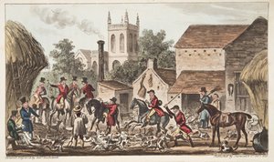 出去;伯克利亨特犬舍的观点，来自英国间谍1824年出版，（手工彩色雕刻） 作者 艾萨克·罗伯特·克鲁克香克