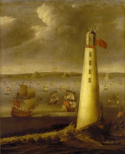 英格兰德文郡海岸外的埃迪斯顿灯塔。布面油画，约 1708 年，作者艾萨克-赛尔梅克（1633-1721 年）。 作者 艾萨克·赛尔梅克