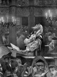 犹太会堂的场景，赎罪的伟大日子，1897年10月6日 作者 艾萨克·雪人