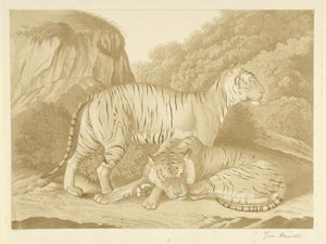 风景中的两只老虎 作者 Isaac van Haastert（艺术家签名）