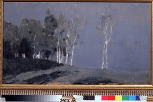 Nuit eclairee par la Lune（月夜）。伊萨克-伊里奇-列维坦（Isaak (Isaac) Ilyich Levitan，1860-1900 年）的画作，布面油画，约创作于 1890 年。俄罗斯艺术，19 世纪风景画。莫斯科国立特列季亚科夫美术馆。 作者 艾萨克·伊里奇·列维坦