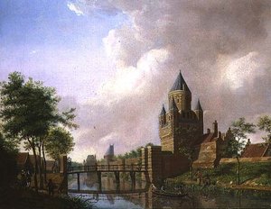 哈勒姆的小霍特波特（Kleine Houtpoort）景观 作者 艾萨克·乌沃特（Isaac Ouwater）